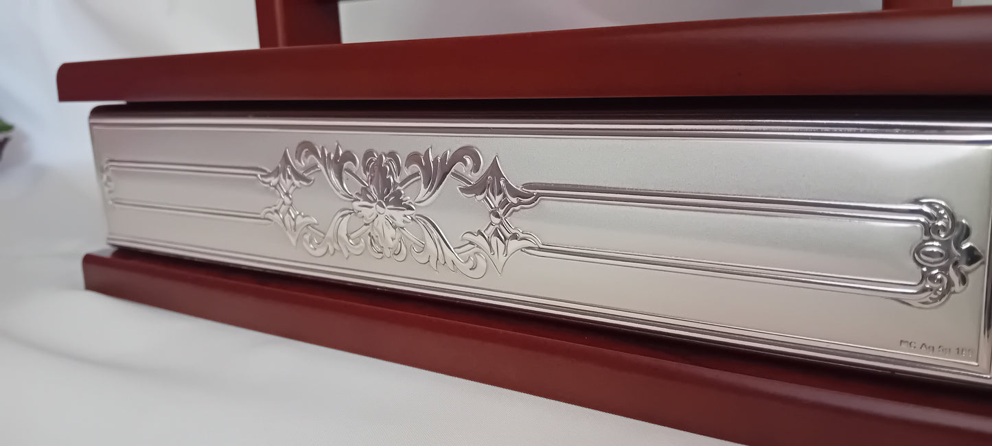 Specchiera con cassetto in legno e argento